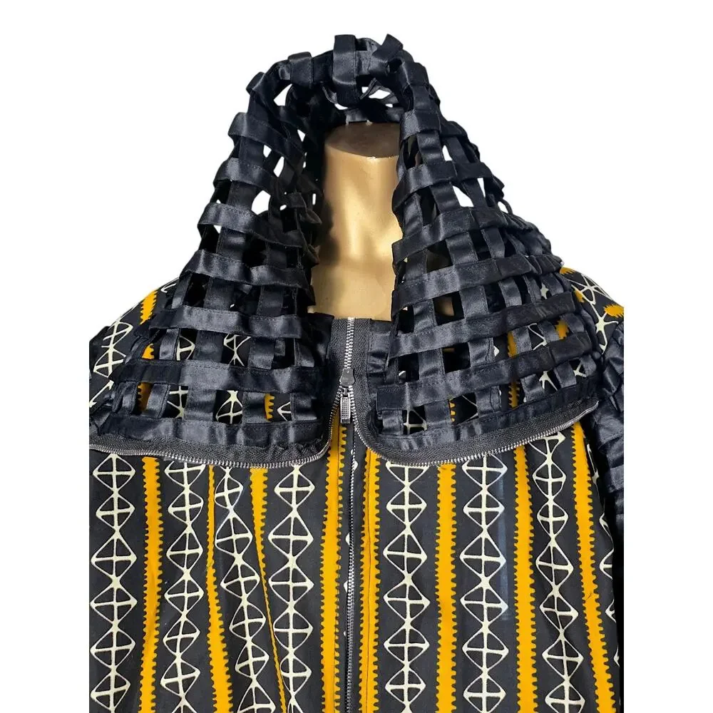 Clatural Black Yellow MESH Avant Garde Handmade Jacket Ghana XL-XXL NWOT